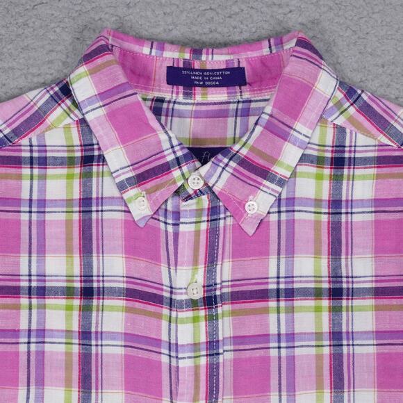 Alan Flusser Shirt Men's Large Linen Cotton Button Up Pink Pocket Long Sleeve - Picture 1 of 15
